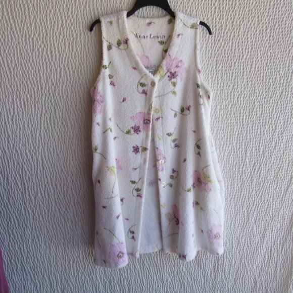 Anne Lewin New York Womens White Pink Floral Terry Robe Medium